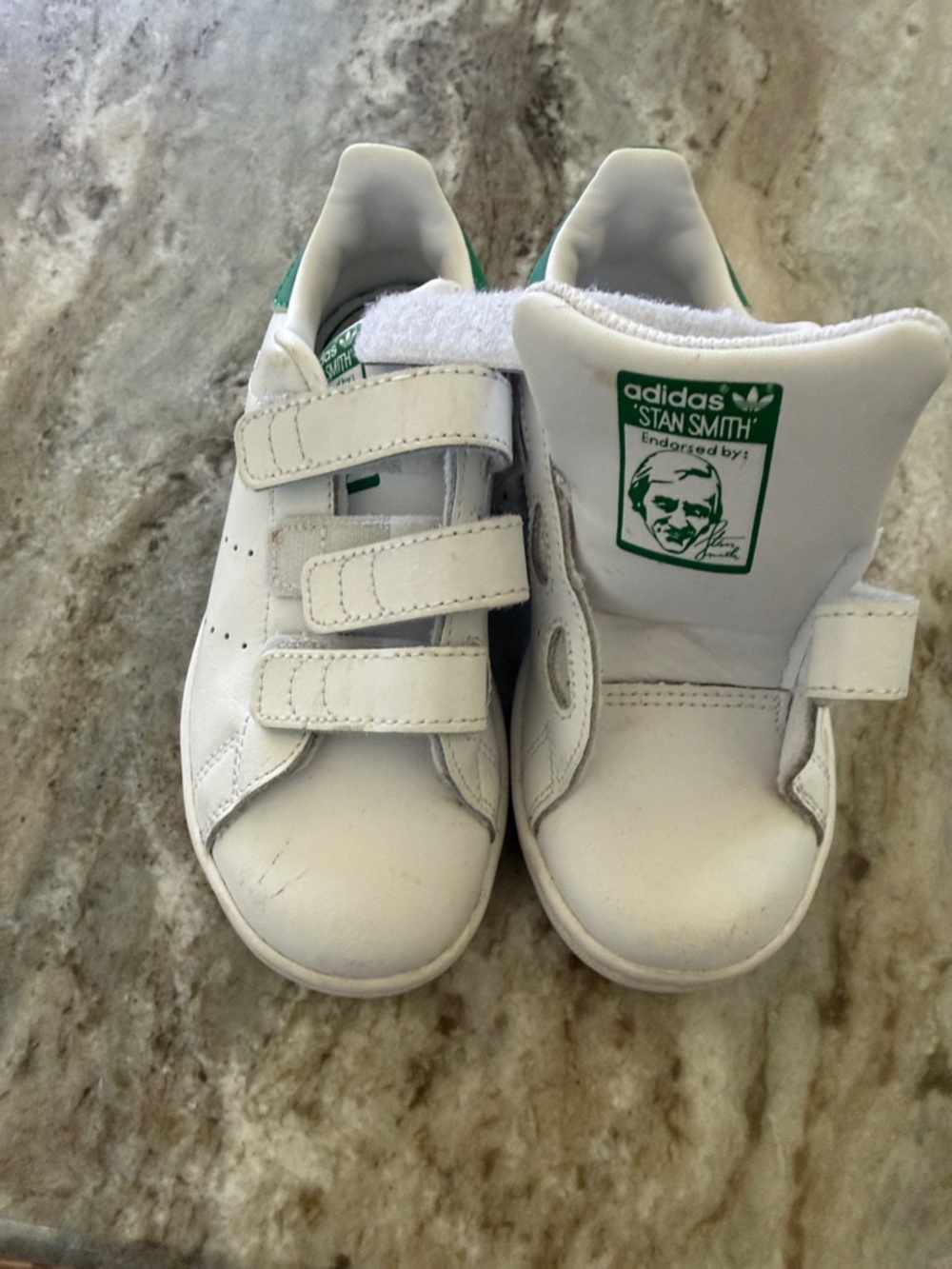 adidas Stan Smith Kids White Sneakers with Green Accents - Velcro Straps